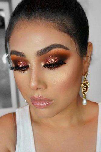 Brown And Copper Glitter Shadow Makeup #glittersmokey