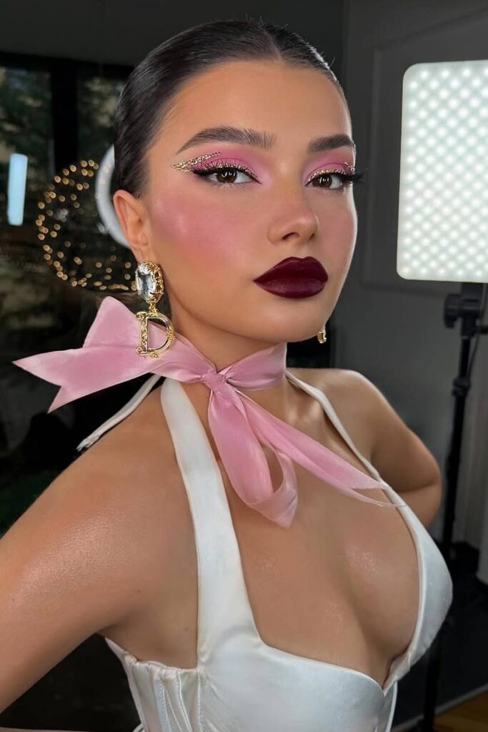 makeup-ideas-valentines-day-burgundy-lips-glitter-eyeliner-pink-eyeshadows-683x1024-1