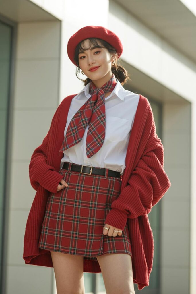 womens-cardigan-plaid-mini-skirt-beret-683x1024-1